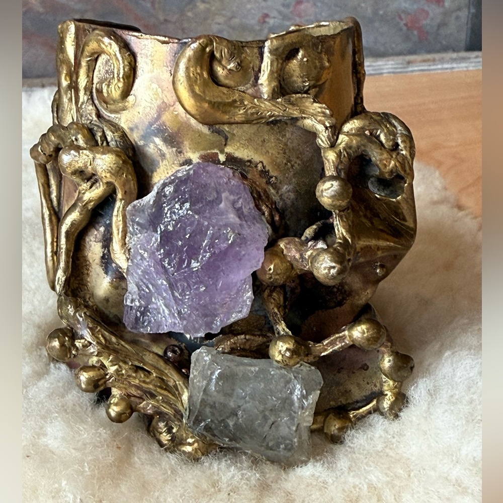 Brutalist, vintage, signed Carvalhu Rio, very heavy, unique, amethyst bracelet - Picture 14 of 15
